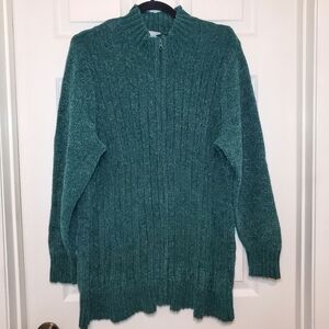 Catherines Full Zip Cable Knit Sweater Size 1X Mock Neck Green